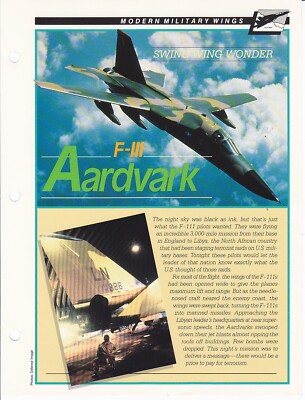 General Dynamics F-111 Aardvark ''Swingwing Wonder'' Jet Spec Sheet Fact Card