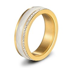 Ring Damen Keramik Edelstahl Zirkonia Kristalle 6 mm Weiß Gelbgold Größenauswahl