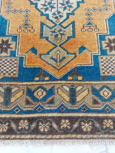 19th Century Blue Antique Carpet, Handmade Special Production Rug Free Ship Rug - Picture 7 of 23
