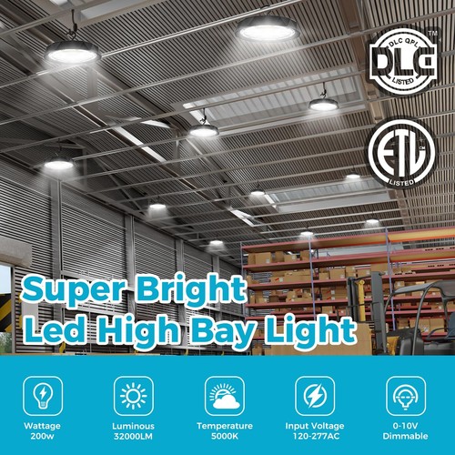 8Pack 200W UFO LED High Bay Light 32000LM 5000K IP65 ETL/DLC for Warehouse - Picture 2 of 7