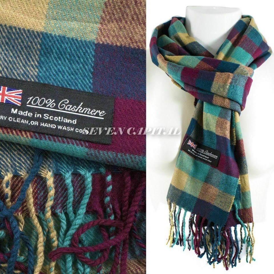 Green Plaid Scarf 100% Cashmere Plaid Scarf - Unisex Winter Scarf Made In Scotland, Solid & Striped 100 Cashmere Scarf Made In Scotland - Foto 5
