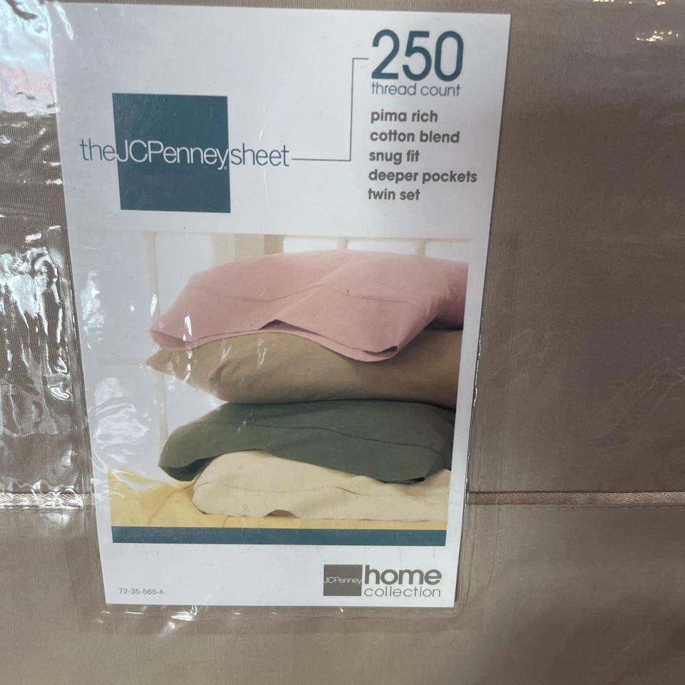 JCPenney Home Collection Twin Sheet Set 250 Thread Count NWT Beige Tan Khaki - Image 2 of 4