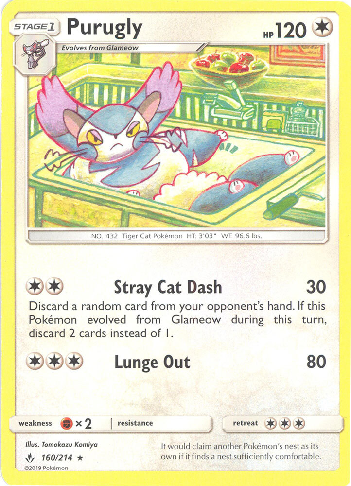 3 x Pokemon Card - Sun & Moon Unbroken Bonds 160/214 - PURUGLY (rare) - NM/M