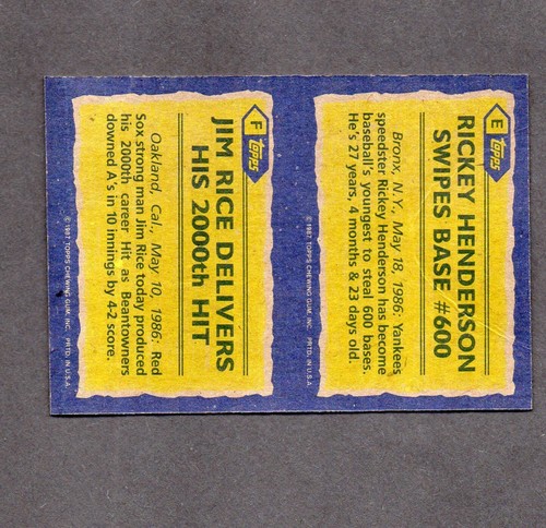 1987 Topps Wax Box Card Uncut Henderson Rice - Picture 2 of 2