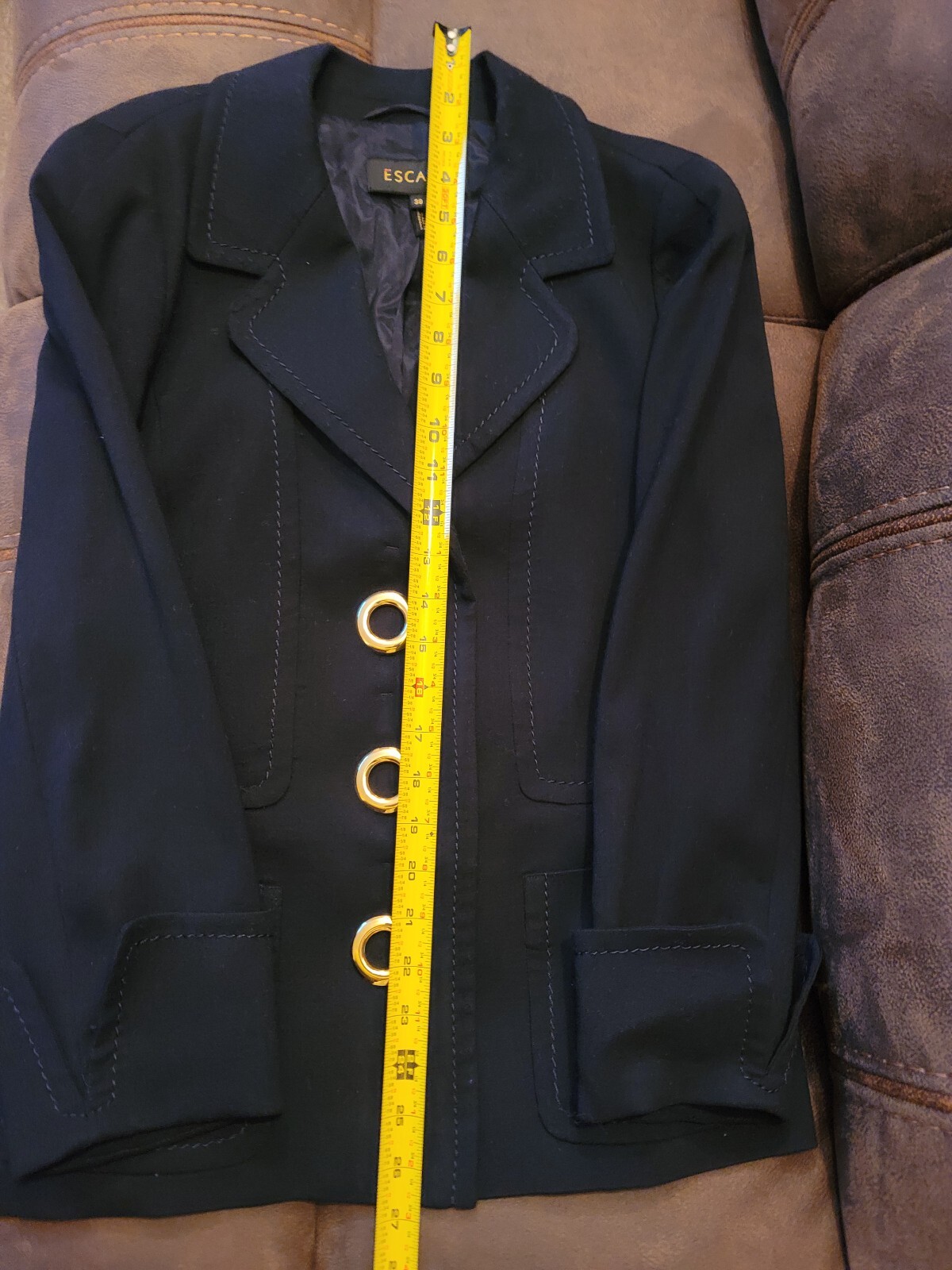 Escada Navy Blue Hidden Button Jacket Blazer Size 38 Gem