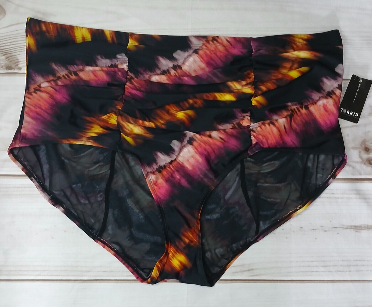 Torrid Swim Bottom Size 4 High Rise Ruched Striped Dyed 4X 26 NWT