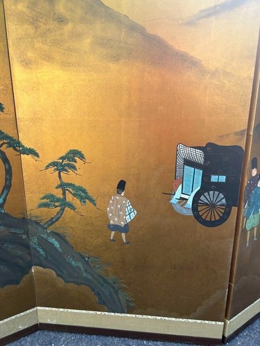 Pantalla Plegable Byobu Oro Edo People Life Panel Japonés H92 x W160cm Montaña - Imagen 6 de 20