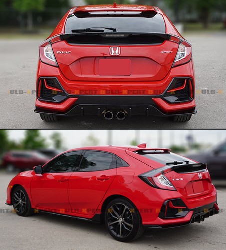 FOR 2017-21 CIVIC HATCHBACK RED TRIM FRONT + REAR BUMPER FOG LIGHT GARNISH COVER - Picture 8 of 10