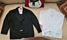 FORMAL TODDLER BOY TUXEDO WHITE DRESS SHIRT AND BLACK JACKET SET. SIZE 6