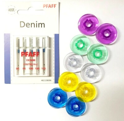 Original Pfaff Nähmaschinen Nadeln Jeans +10 farbige Spulen für Pfaff