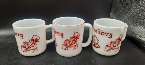 Vintage Tom And Jerry Milk Glass Cups Set Of 3