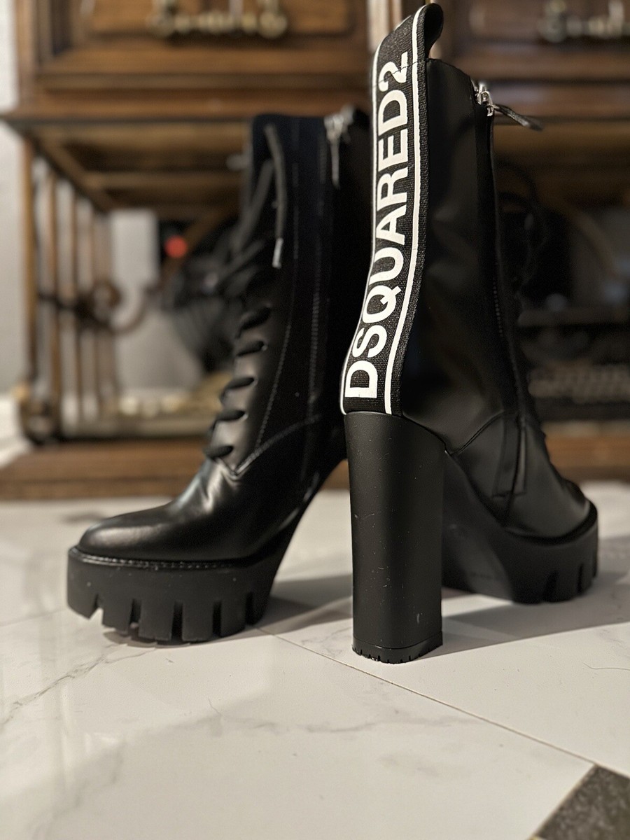 DSQUARED2 Black Leather High Heel Boots Italy 36 new in box
