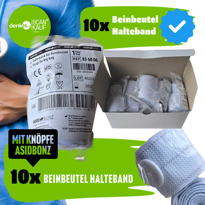 10 x Paar Beinbeutel Halteband Urinbeutel Knopf / Klett  Asid Bonz       