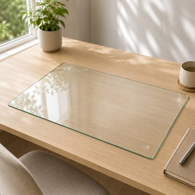 Tempered Glass Desk Mat 20'' x 32'' Clear Dry-Erase Worktop Protector