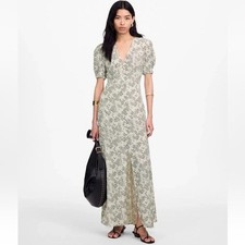 Madewell Cream/Black Floral Puff Sleeve V-Neck Midi Dress 10 NWT
