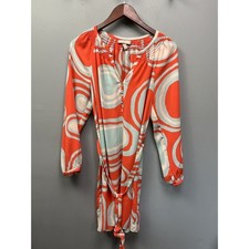 Banana Republic Dress Womens 4 Orange Blue Geo Swirl Smocked Tie Waist Mini