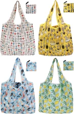 Reusable Foldable Shopping Bags, 4 Pack - Lightweight And Compact, Grocery Totes