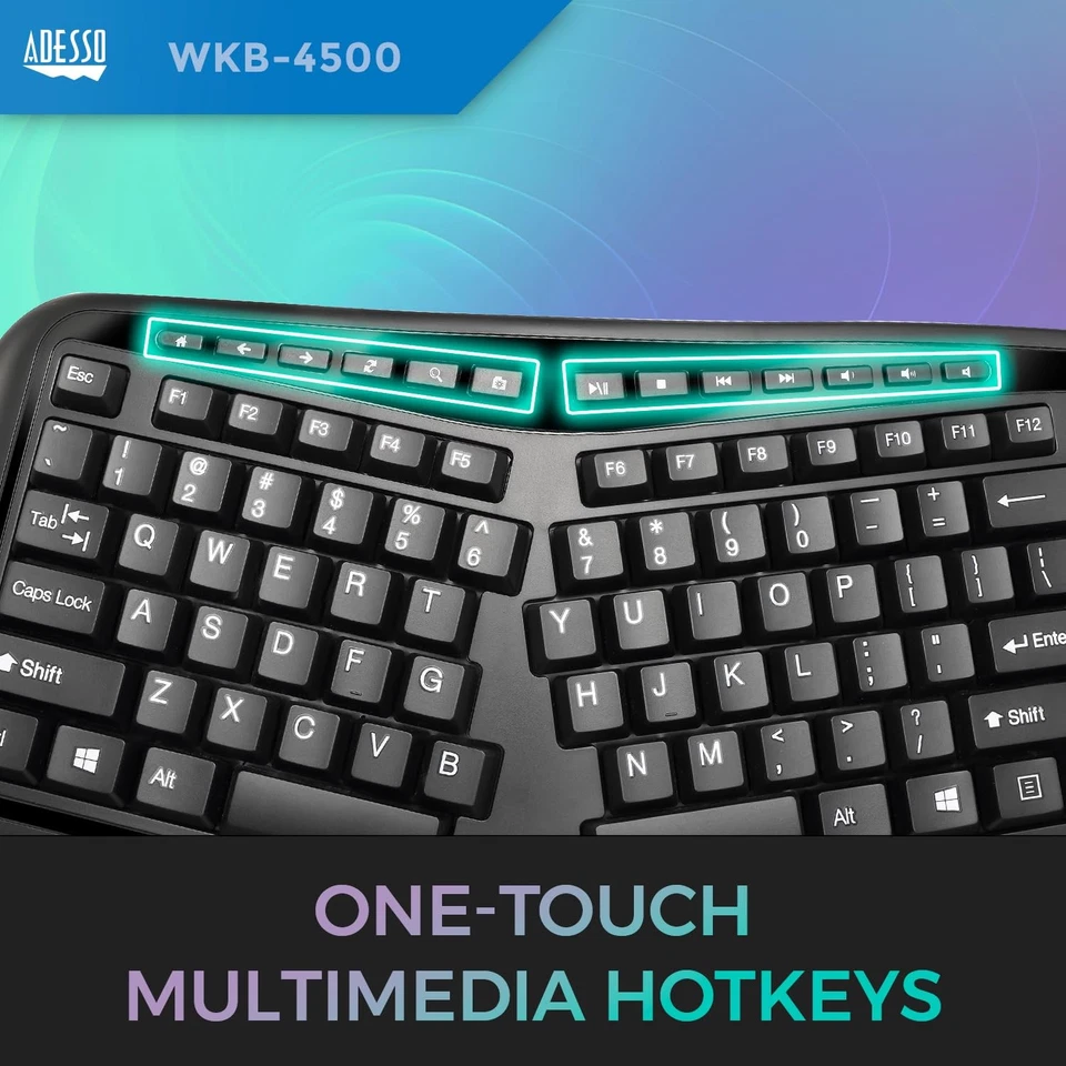 WKB-4500UB - Teclado táctil ergonómico inalámbrico de escritorio, diseño de teclas divididas, Foto 3 de 4
