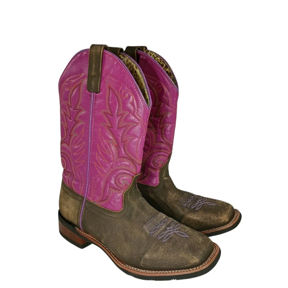 Laredo Purple Square Toe Leather Cowgirl Boots 5609 Woman's Size 9M Embroidered - Image 2 of 4