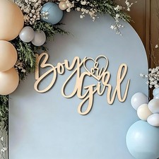 Wooden Girl Boy Backdrop Gender Reveal Sign Baby Shower Photography Decor