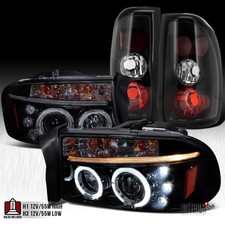 Fit 1997-2004 Dakota Glossy Black Halo Led Projector Headlights Smoketail Lamps