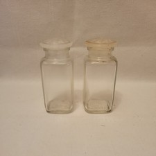 Vintage Lot of 2 Square Glass Jars w/ Plastic Stoppers 2 oz Apothecary Spice