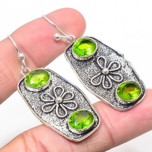Friendship Day Sale Natural Peridot Hook Dangling Earrings 925 Sterling Silver - Picture 3 of 8