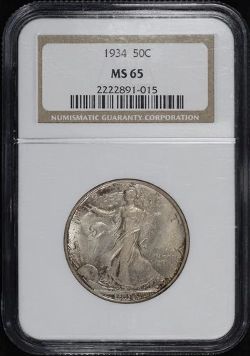 1934 Walking Liberty Half Dollar NGC MS-65 - Spotty Crimson Hue Toning!