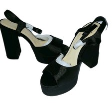 H Halston Womens Black Satin Sandals Size 6M New