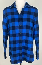 LANDS' END L/S Soft Cotton BUFFALO CHECK Flannel Shirt - M TALL, Blue Black