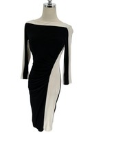 Lauren Ralph Lauren Dress Women's Size 2 Black White Colorblock Ruched Bodycon