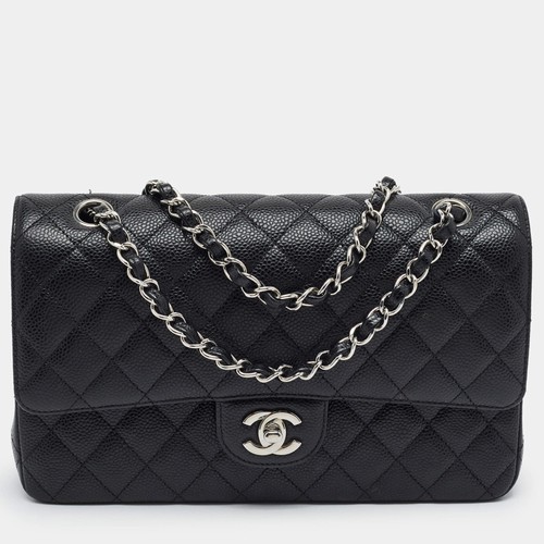 Chanel Classic Double Flap Medium Black Quilted Caviar Leather Bag