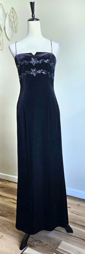 Vtg Y2k Dave & Johnny Ws Dress Black Velvet Sz 5/6 Beaded Sweetheart Spandex