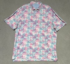 Johnnie-O Palm tree all over print polo shirt Mens size XL Performance Stretch