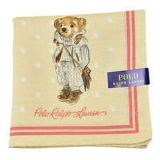 Ralph Lauren Polo bear Cotton scarf Handkerchief Beige yellow Made in Japan NEW