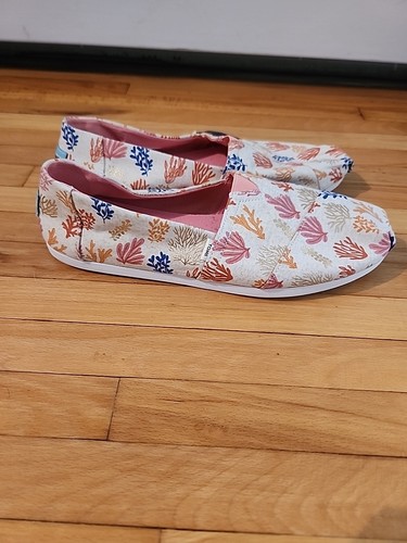 New Toms Alpargata Womens White Coral Reef Canvas Slip On Shoes Size 9 - Picture 3 of 5