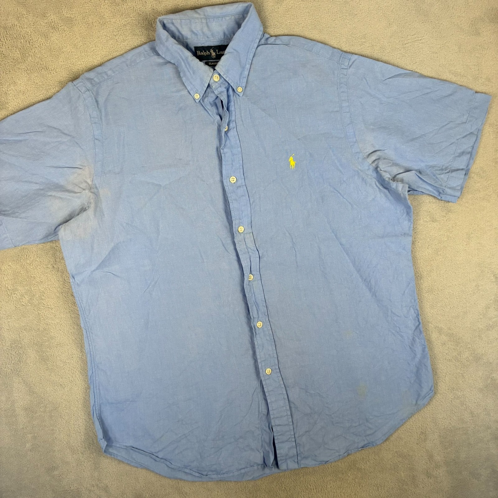 VTG Ralph Lauren Light Blue Size Large Short Sleeve Button Down Shirt image 2