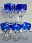 VINTAGE COBALT BLUE CRYSTAL CUT GLASS, GOBLETS GLASS SET OF 5