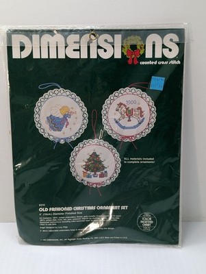 Vintage 1983 Dimensions Cross Stitch Old Fashioned Christmas 3 Ornament Kit 8310