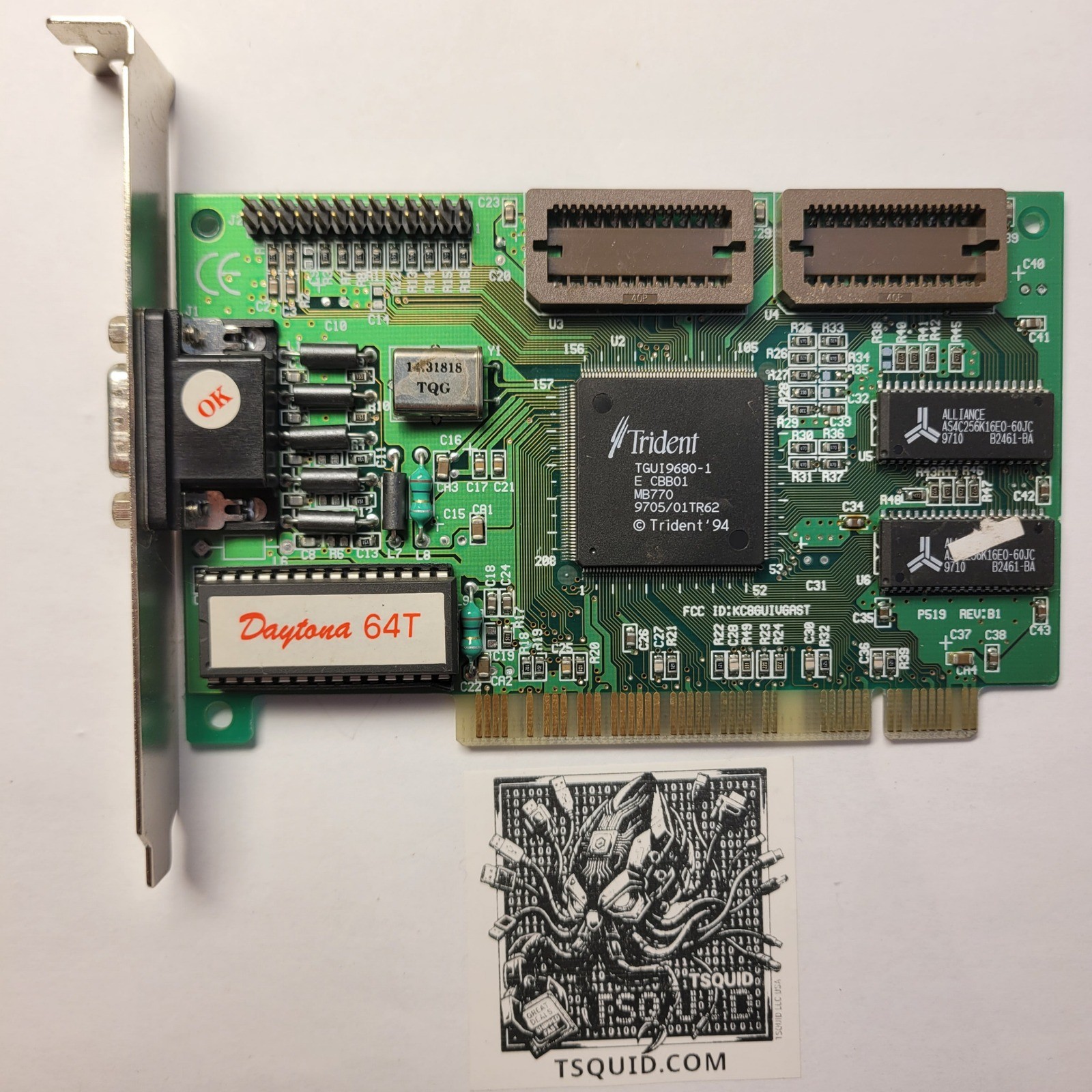 Trident Graphics Card TGUI9680-1 Daytona 64T PCI VGA 2MB Vintage Video Adapter