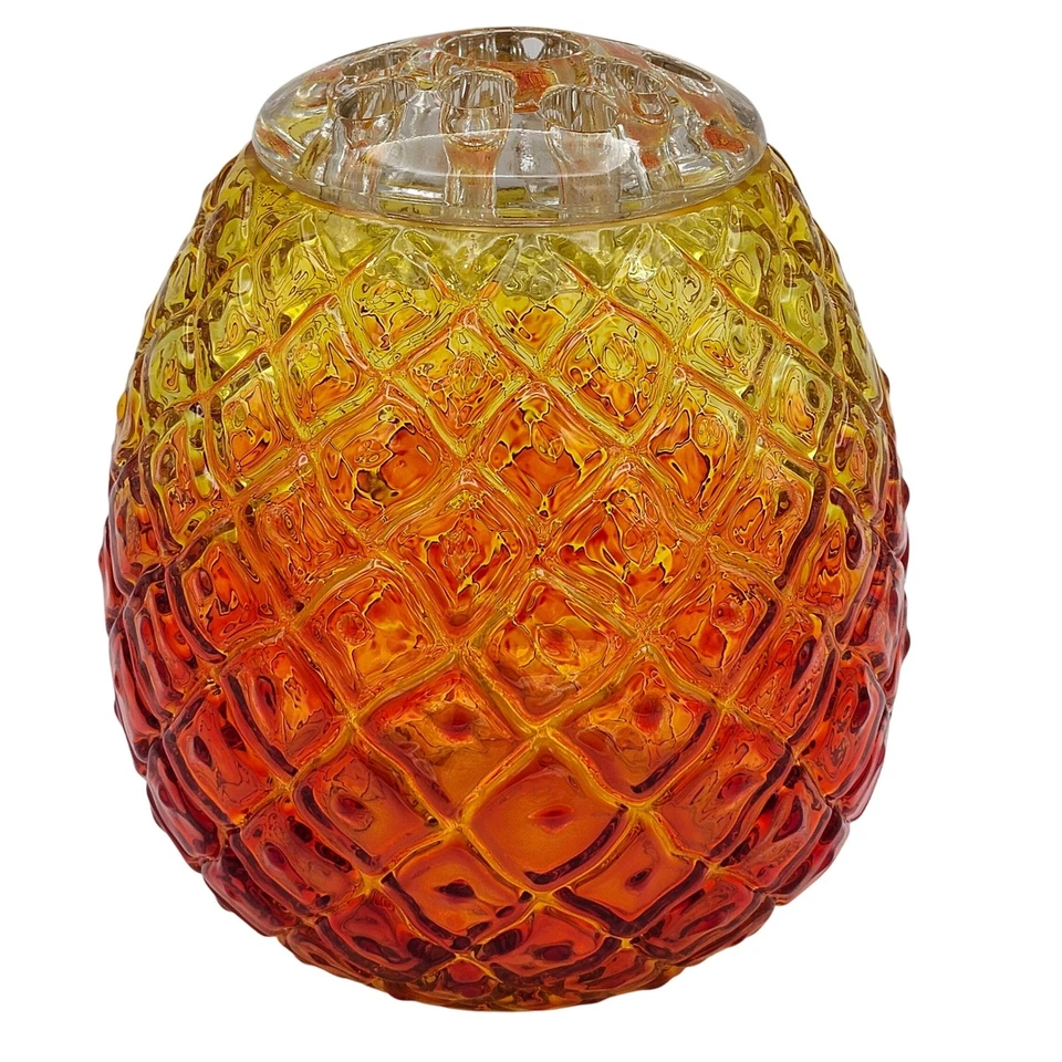 Viking Glass Amberina Pineapple Vase w/ Flower Frog Mid Century MCM UV Reactive - Image 2 of 4