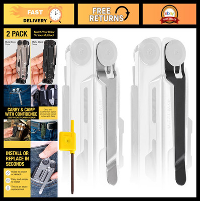 2-Pack Stainless Steel Pocket Clips for Multi-Tools - Black & Silver - Easy Inst