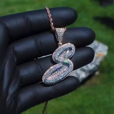 3Ct Round Cut Real Moissanite Custom ''S'' Letter Pendant 14K Two Tone Gold Plated