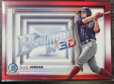 2022 Bowman in 3D Red Refractor #B3D-7 Blaze Jordan 4/5 Boston Red Sox