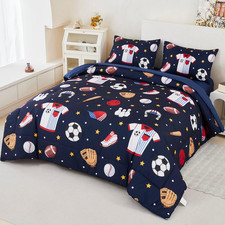 Boys Queen Comforter Set 5 Pieces Kids Sports Bedding Sets Basketball Baseball F