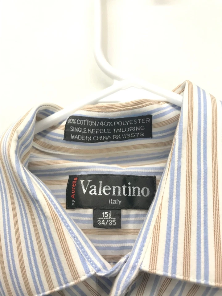 Valentino Italy Mens Striped Dress Shirt Size 15 1/2 - 34/35 French Cuff - Image 2 of 4