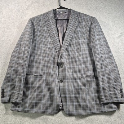 Ralph Lauren Blue Label Gray Plaid Blue Check Blazer Silk Wool Blend 50R