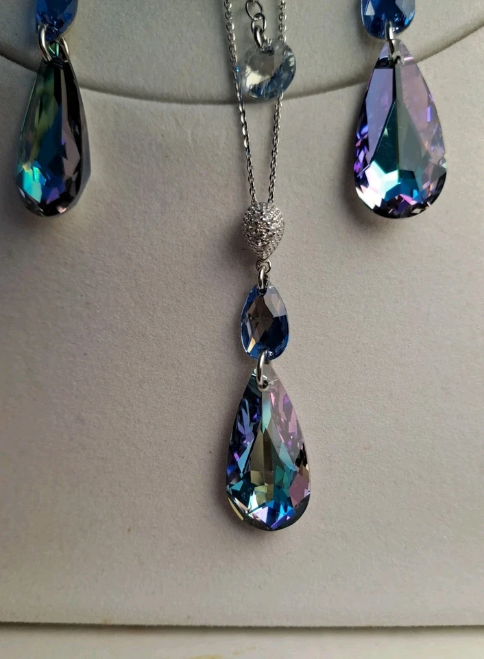 Collana + Orecchini Spark Donna Crist. SWAROVSKI Con Certificato Goccie Arg. - Immagine 2 di 4