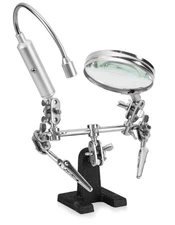 Helping Hand Magnifier Glass Stand With Flexible Neck Led Flashlight  Alligator
