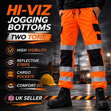 Hi Vis Jogging Bottoms Two Tone Cargo Work Trousers Reflective Safety Joggers